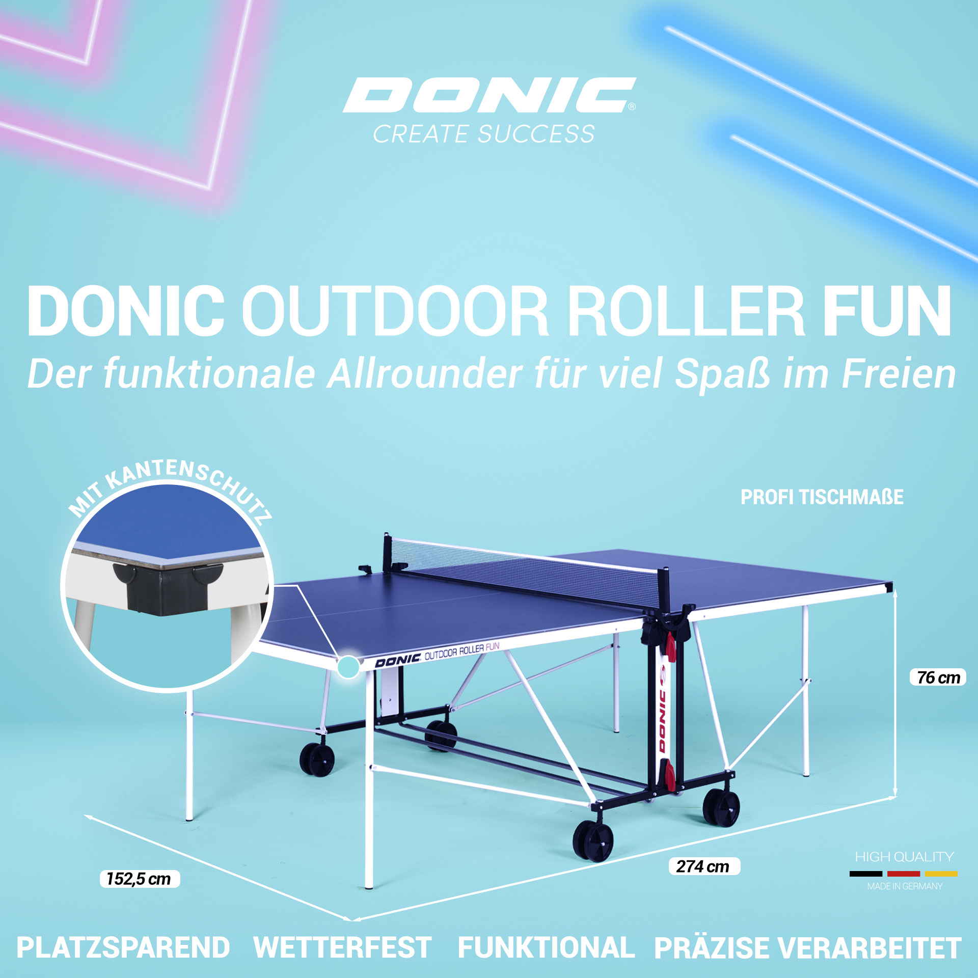 DONIC Hobby-Tischtennistisch Outdoor Roller Fun, blau